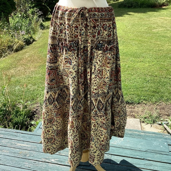Tiered boho cottagecore upcycled bedspread elastic drawstring maxi skirt SM - XL - Picture 2 of 11